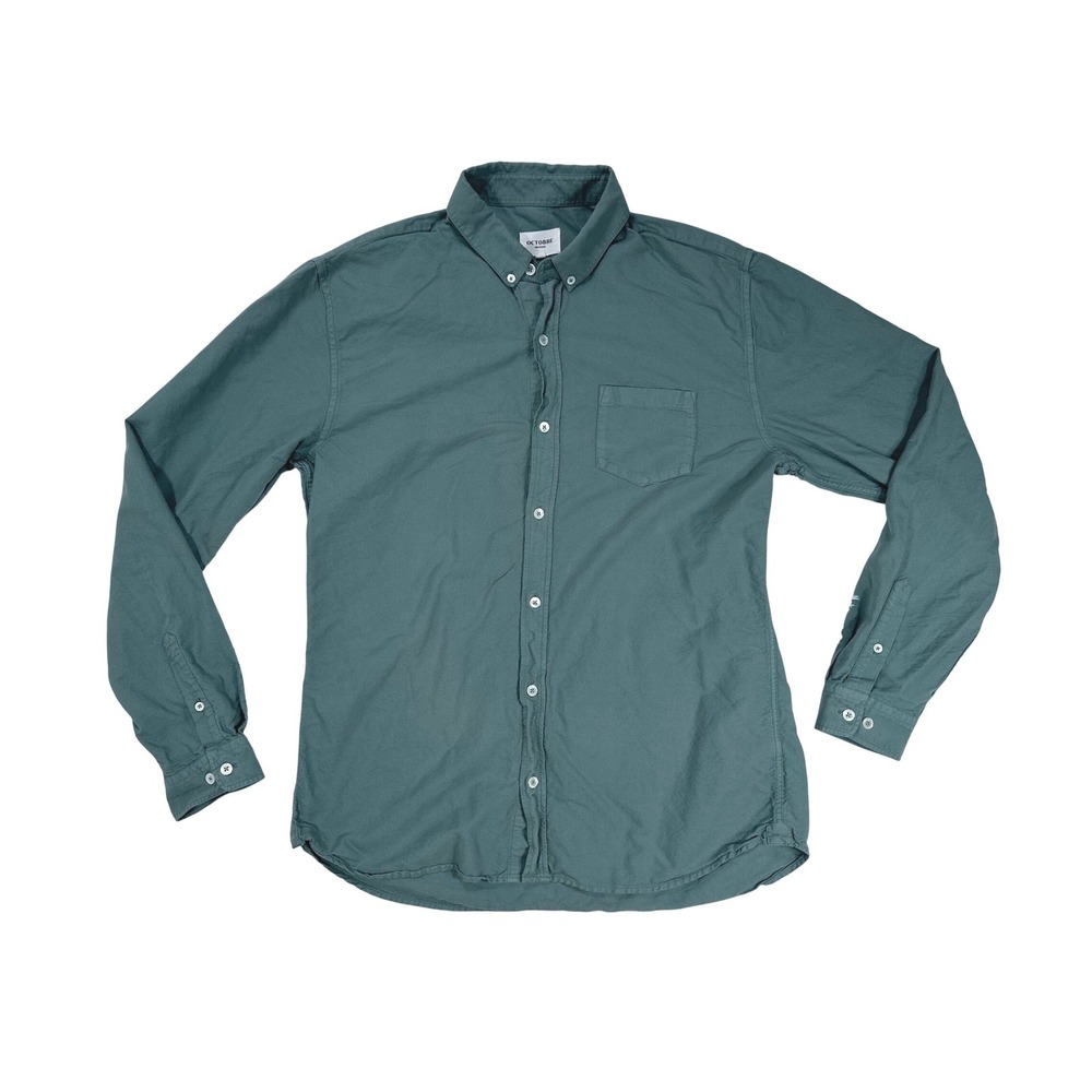Octobre Editions Mens Faded Green Organic Cotton Button Down Miles Shirt size XL